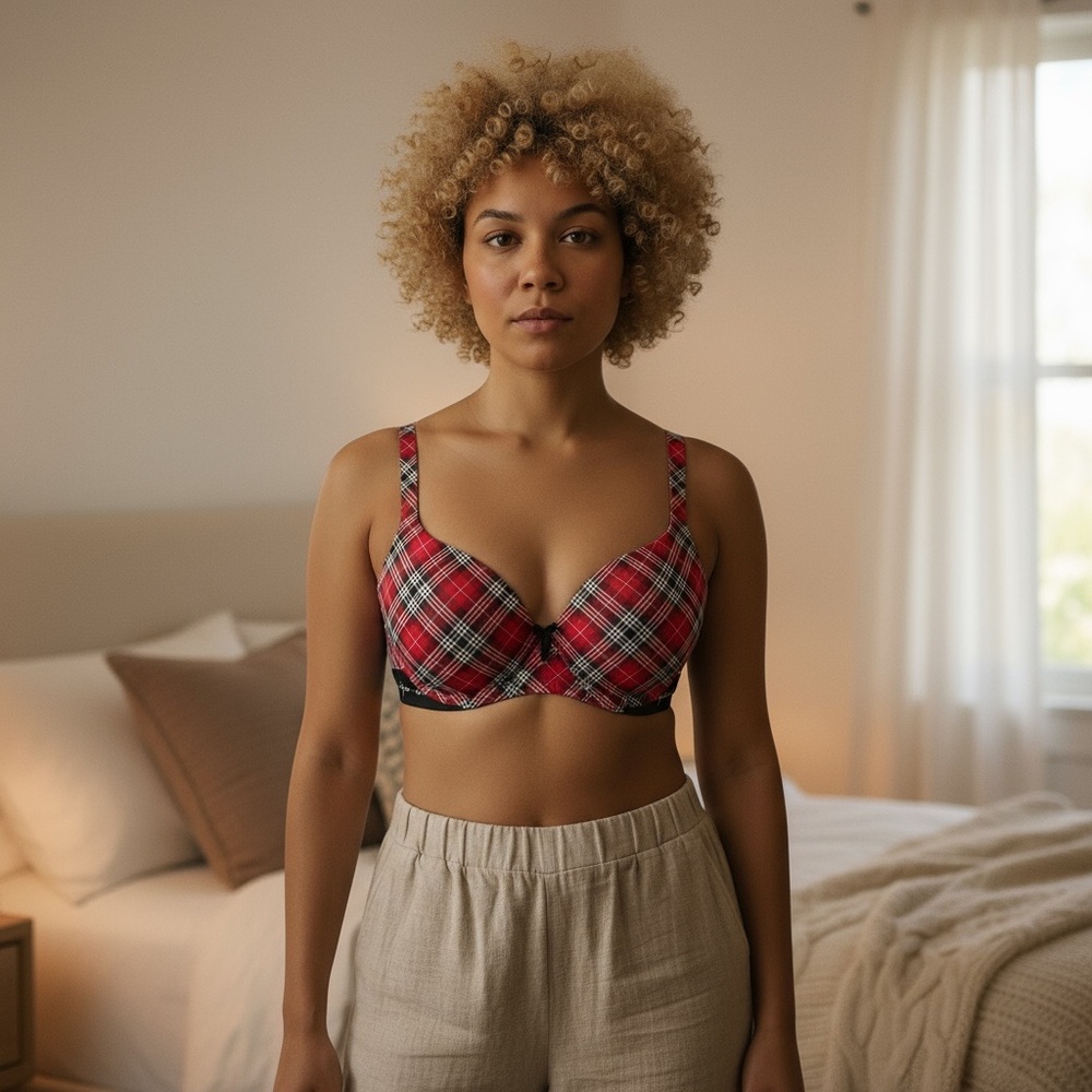 Victoria's Secret Red Plaid Bra 36DD PUSH UP